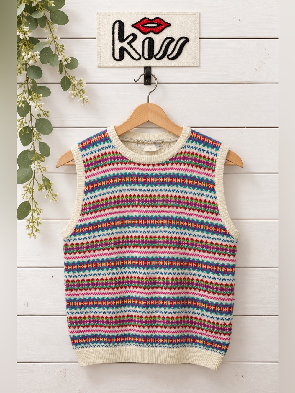 Kiss – Débardeur vintage en maille Fair Isle multicolore – Taille M